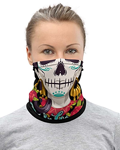 Skeleton Day of the Dead Neck Gaiter face mask Día de los Muertos