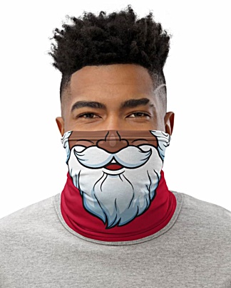 Bearded Santa Claus Christmas Face Mask Neck Gaiter Christmas Holidays Black Santa
