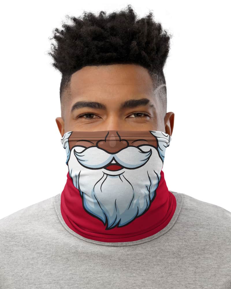 Bearded Santa Claus Christmas Face Mask Neck Gaiter Christmas Holidays Black Santa
