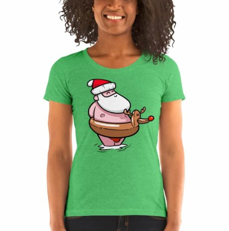 Summer Santa Christmas Tshirt - Women Scoopneck Shirt holidays