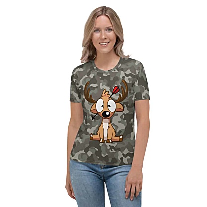 Camouflage Deer Hunter T-shirt - Women's Short Sleeve Top