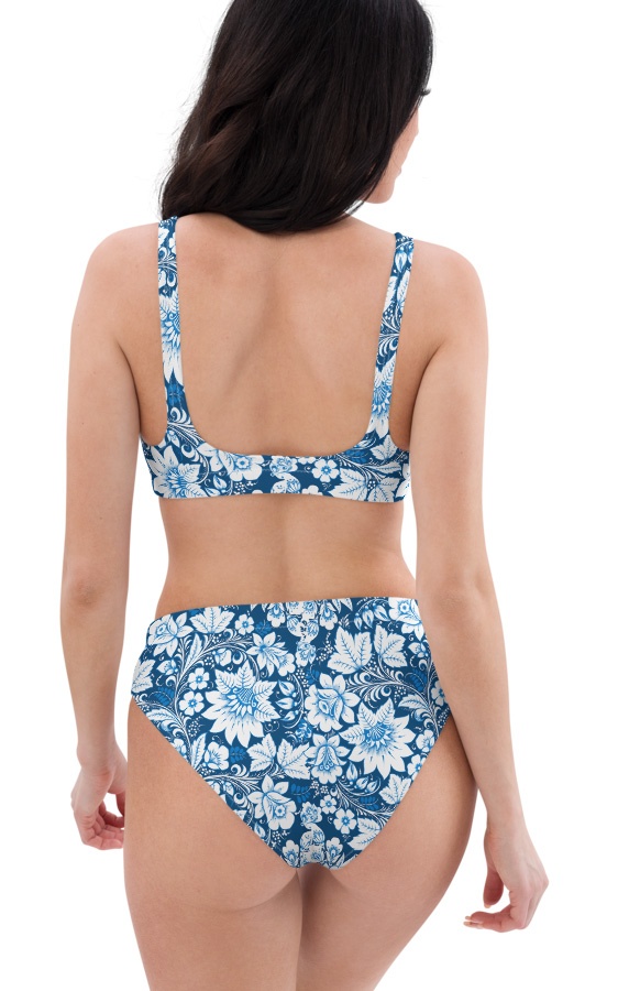 Porcelain Blue Floral Recycled High-Waisted Bikini - Designed By