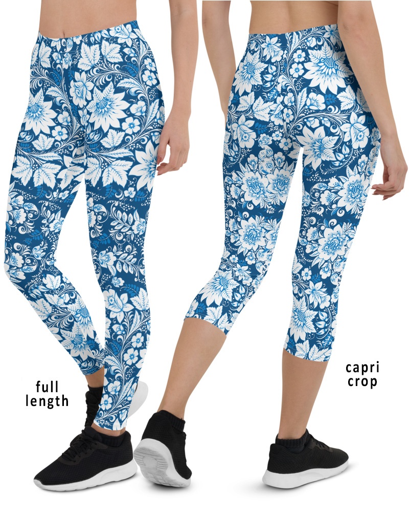 Blue Floral Plus Size Leggings for Women for sale