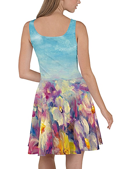 impressionist painter flower flowers sky spring skater paint elegant spring sundress dress flare