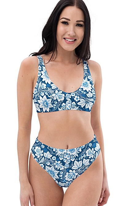 Porcelain Blue Floral Recycled High-Waisted Bikini