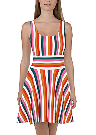 summer sundress sun dress flare skater skirt stripe stripes stripe pastel pink blue orange spring