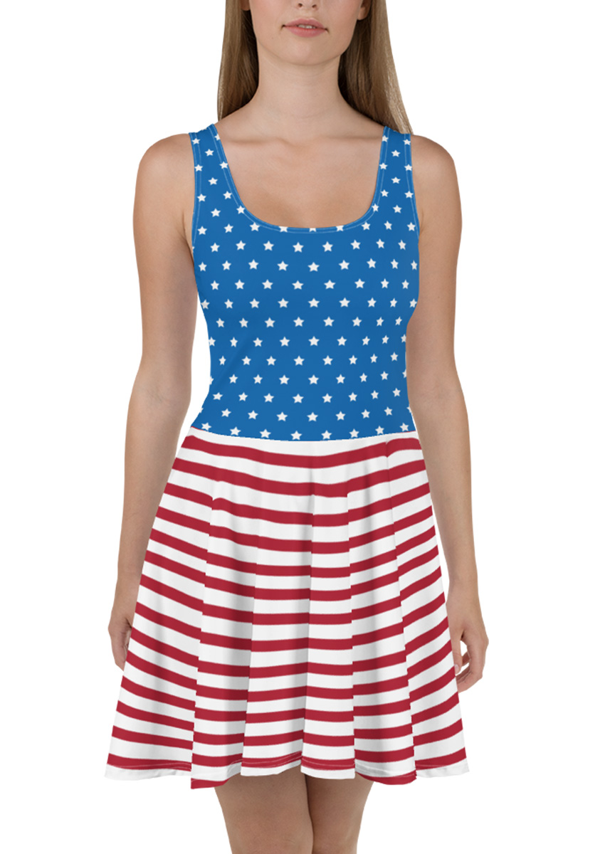 USA 4th of July American Flag Sundress Skater Dress - Designed By ...