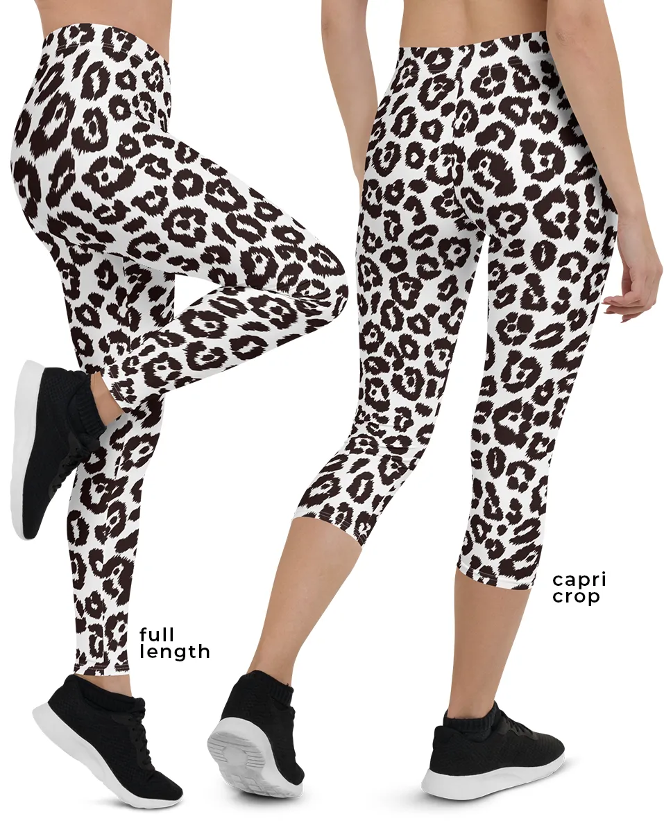 White Snow Leopard Leggings - Designed By Squeaky Chimp T-shirts